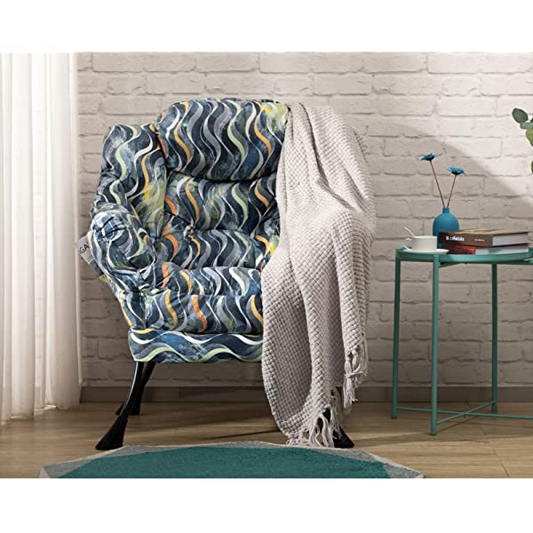 AbocoFur Modern Large Cotton Fabric Lazy Chair,Accent Contemporary Lounge Chair, Single Steel Frame Leisure Sofa Chair with Armrests and A Side Pocket, Beige