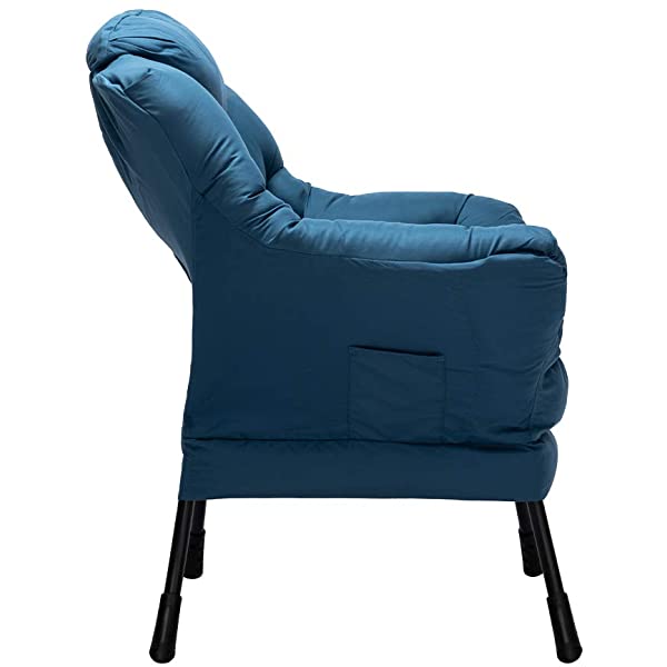 AbocoFur Modern Large Cotton Fabric Lazy Chair,Accent Contemporary Lounge Chair, Single Steel Frame Leisure Sofa Chair with Armrests and A Side Pocket, Beige