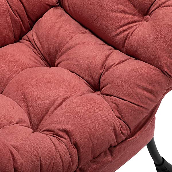 AbocoFur Modern Large Cotton Fabric Lazy Chair,Accent Contemporary Lounge Chair, Single Steel Frame Leisure Sofa Chair with Armrests and A Side Pocket, Beige