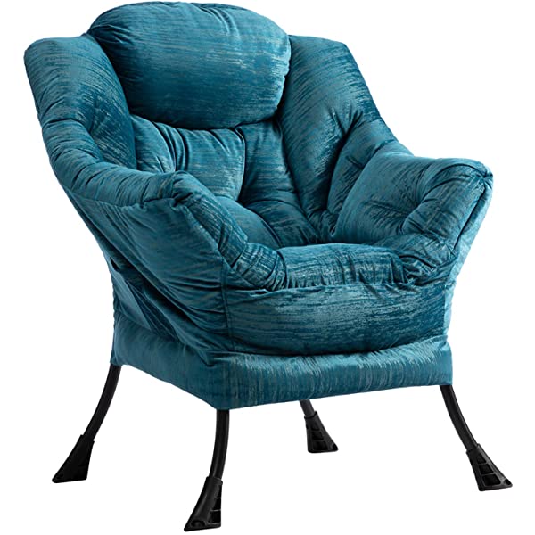 AbocoFur Modern Large Cotton Fabric Lazy Chair,Accent Contemporary Lounge Chair, Single Steel Frame Leisure Sofa Chair with Armrests and A Side Pocket, Beige