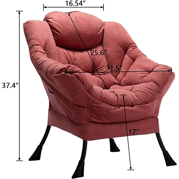 AbocoFur Modern Large Cotton Fabric Lazy Chair,Accent Contemporary Lounge Chair, Single Steel Frame Leisure Sofa Chair with Armrests and A Side Pocket, Beige