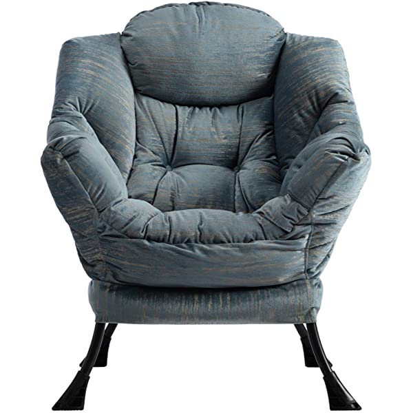 AbocoFur Modern Large Cotton Fabric Lazy Chair,Accent Contemporary Lounge Chair, Single Steel Frame Leisure Sofa Chair with Armrests and A Side Pocket, Beige