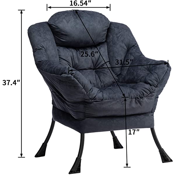 AbocoFur Modern Large Cotton Fabric Lazy Chair,Accent Contemporary Lounge Chair, Single Steel Frame Leisure Sofa Chair with Armrests and A Side Pocket, Beige