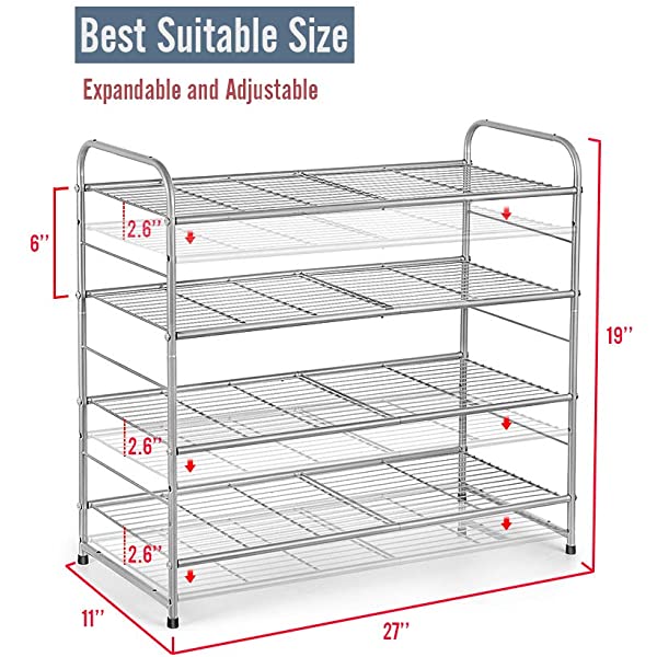 AULEDIO 3-Tier Shoe Rack, Stackable and Adjustable Multi-Function Wire Grid Shoe Organizer Storage, Extra Large Capacity, Space Saving, Fits Boots, High Heels, Slippers and More (Bronze) 3-Tier Bronze