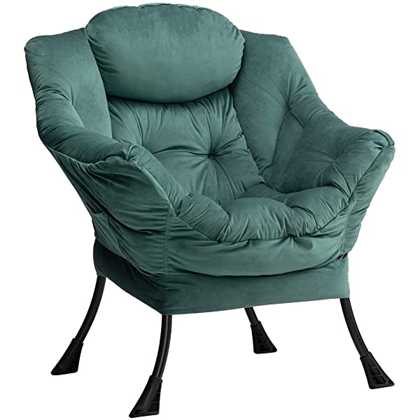 AbocoFur Modern Large Cotton Fabric Lazy Chair,Accent Contemporary Lounge Chair, Single Steel Frame Leisure Sofa Chair with Armrests and A Side Pocket, Beige