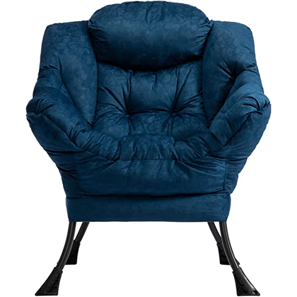 AbocoFur Modern Large Cotton Fabric Lazy Chair,Accent Contemporary Lounge Chair, Single Steel Frame Leisure Sofa Chair with Armrests and A Side Pocket, Beige