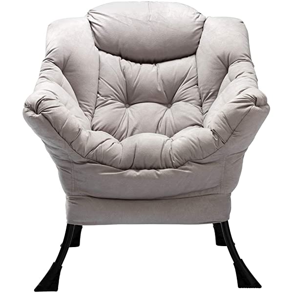 AbocoFur Modern Large Cotton Fabric Lazy Chair,Accent Contemporary Lounge Chair, Single Steel Frame Leisure Sofa Chair with Armrests and A Side Pocket, Beige