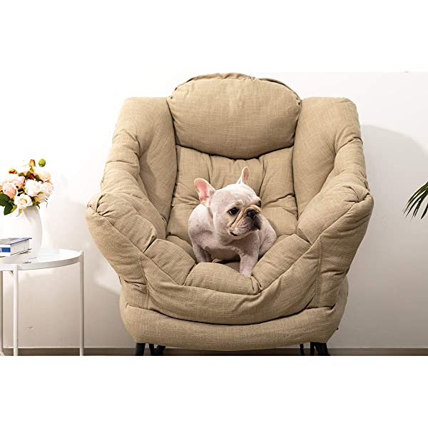 AbocoFur Modern Large Cotton Fabric Lazy Chair,Accent Contemporary Lounge Chair, Single Steel Frame Leisure Sofa Chair with Armrests and A Side Pocket, Beige