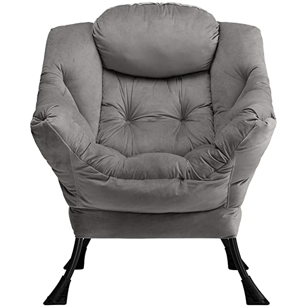 AbocoFur Modern Large Cotton Fabric Lazy Chair,Accent Contemporary Lounge Chair, Single Steel Frame Leisure Sofa Chair with Armrests and A Side Pocket, Beige