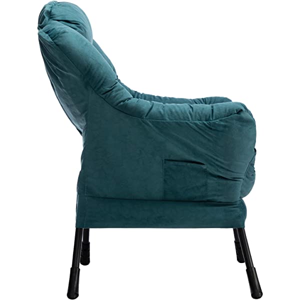 AbocoFur Modern Large Cotton Fabric Lazy Chair,Accent Contemporary Lounge Chair, Single Steel Frame Leisure Sofa Chair with Armrests and A Side Pocket, Beige