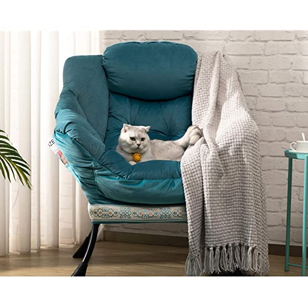 AbocoFur Modern Large Cotton Fabric Lazy Chair,Accent Contemporary Lounge Chair, Single Steel Frame Leisure Sofa Chair with Armrests and A Side Pocket, Beige