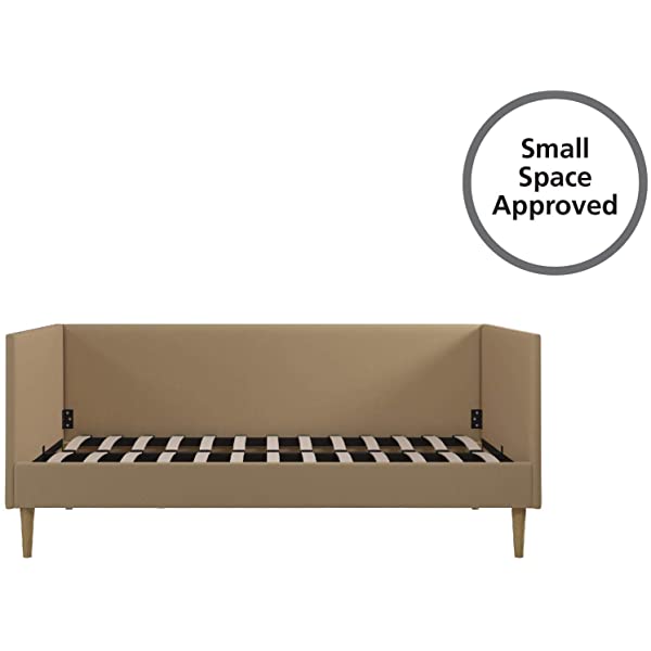 DHP Franklin Mid Century Upholstered Daybed, Sofa Bed, Twin Size Frame, Tan Linen Linen Twin Tan