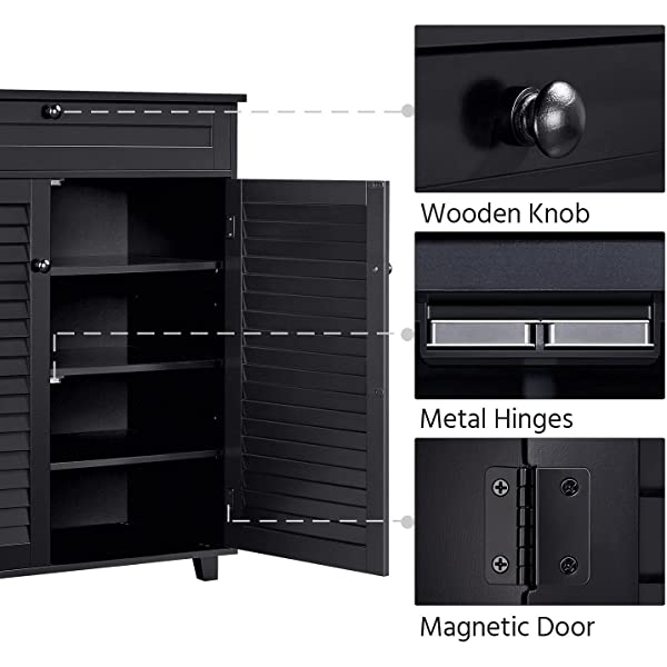 Yaheetech Shoe Cabinet Bathroom Storage Cabinet with 1 Drawer & Adjustable Shelf, Shoe Rack Pinter Stand for Home Office, Black