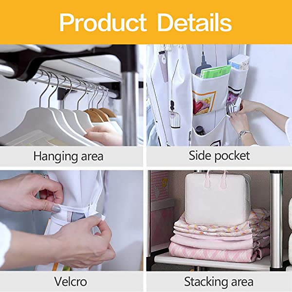 UDEAR Portable Canvas Wardrobes Closet Clothes Storage Shelves Storage 25mm White