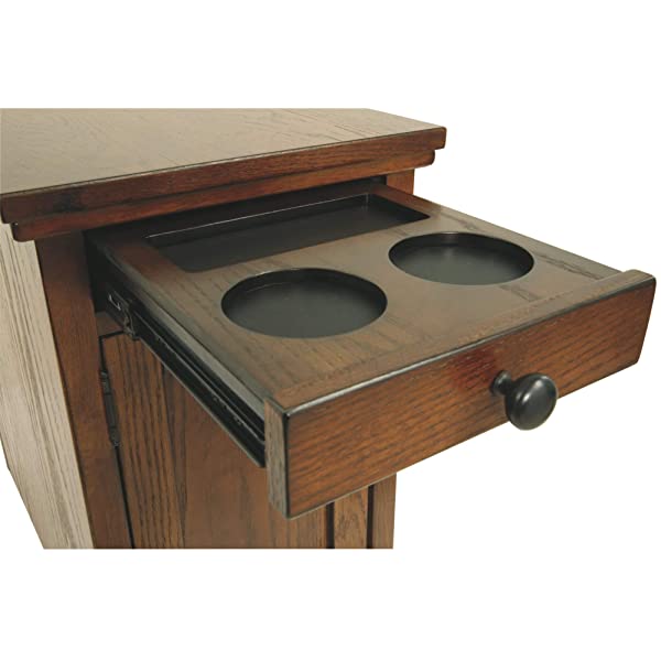 Signature Design by Ashley Tyler Creek Rustic Chair Side End Table with Pull-Out Tray & USB Ports, Brown Blackish Brown Table