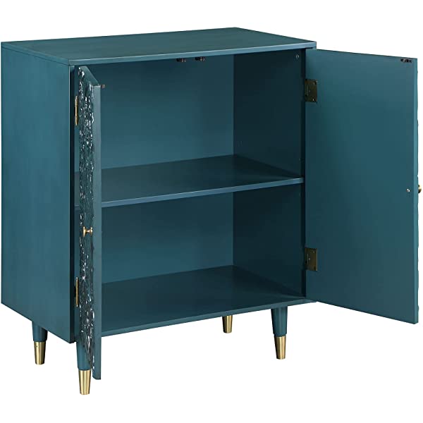 LALUZ Carved Accent Storage Cabinet Floor Cabinet for Bedroom Living Room, Oak Finish 30 Inch 30