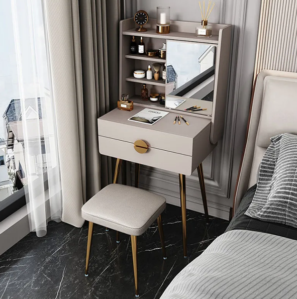 dressing table set, girl dressing table with large mirror makeup storage box stool, suitable for bedroom, powder room
