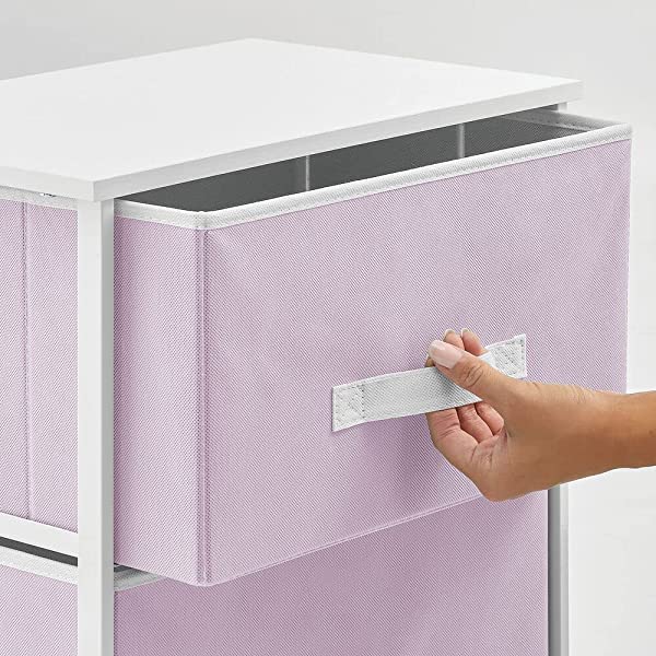 mDesign Storage Dresser End/Side Table Night Stand Furniture Unit - Small Standing Organizer for Bedroom, Office, Living Room, and Closet - 2 Drawer Removable Fabric Bins - Gray/White Grey