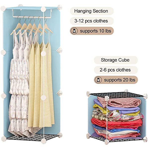 YOZO Cube Storage Organzier Portable Closet Wardrobe Bedroom Dresser (71x14x71 inches) Portable Closet Cube Shelf Armoire Pantry Cabinet, 25 Cubes, Blue 25Cubes Blue