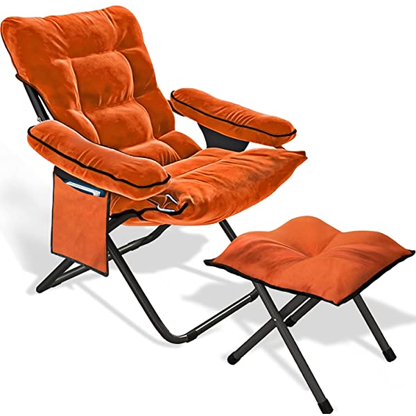 VOJUEAR Modern Accent Fabric Lazy Chair with Ottoman, Upholstered Lounge Reclining Armchair with Side Pocket for Adults or Kids,Upholstered Lounge Leisure Armrest Sofa Chair (CharcoalGrey)