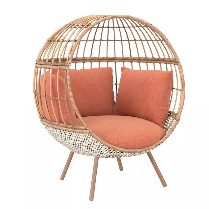 BRUMFIELD WOVEN TEAK METAL FRAME EGG CHAIR