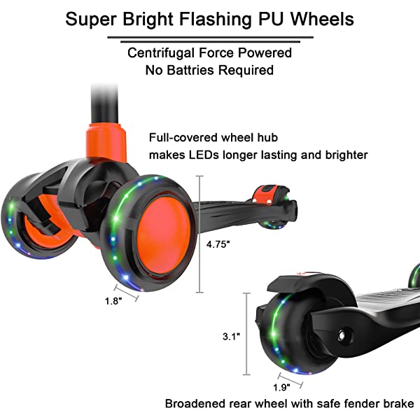 Allek Kick Scooter B03, Lean 'N Glide 3-Wheeled Push Scooter with Extra Wide PU Light-Up Wheels, Any Height Adjustable Handlebar and Strong Thick Deck for Children from 3-12yrs (Rose Pink)