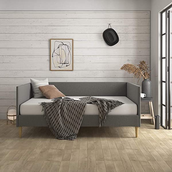 DHP Franklin Mid Century Upholstered Daybed, Sofa Bed, Twin Size Frame, Tan Linen Linen Twin Tan