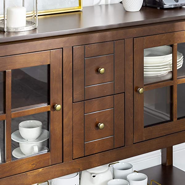 Walker Edison Charlotte Classic Glass Door Storage Buffet, 52 Inch, Espresso Espresso 52 Inch