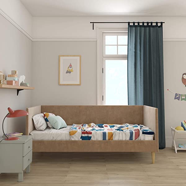 DHP Franklin Mid Century Upholstered Daybed, Sofa Bed, Twin Size Frame, Tan Linen Linen Twin Tan