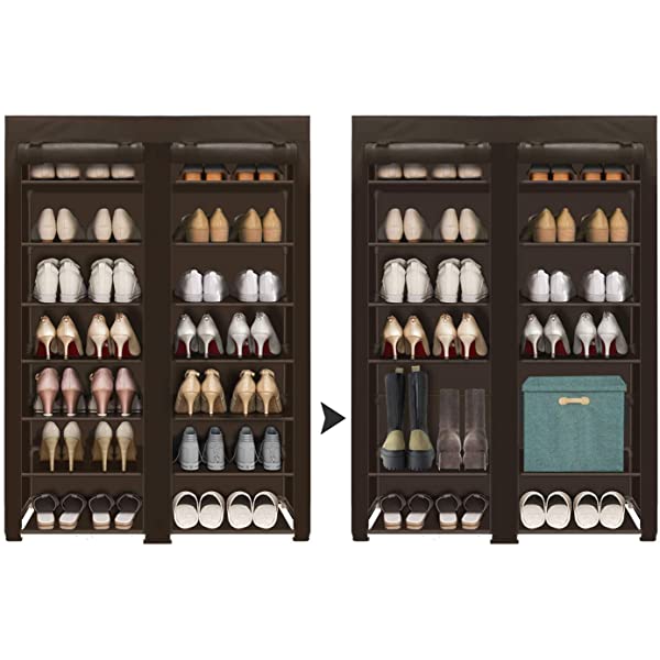 ERONE Shoe Rack Storage Organizer , 28 Pairs Portable Double Row with Nonwoven Fabric Cover Shoe Rack Cabinet for Closet (Black)