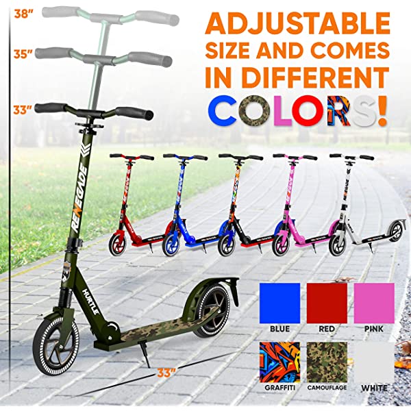 Hurtle Scooter – Scooter for Teenager – Kick Scooter – 2 Wheel Scooter with Adjustable T-Bar Handlebar – Folding Adult Kick Scooter with Alloy Anti-Slip Deck Pink