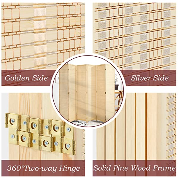 oneinmil Bamboo Room Divider, Semi-Private Folding Portable Partition Screen with Two-Way Hinge, Handmade Bamboo and Wood, 6 Panel