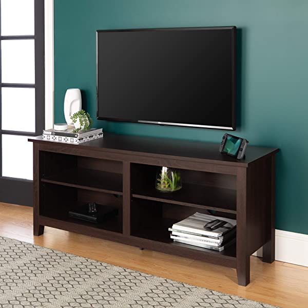 Walker Edison Wren Classic 4 Cubby TV Stand for TVs up to 65 Inches, 58 Inch, Black Black 58 InchTV Stand