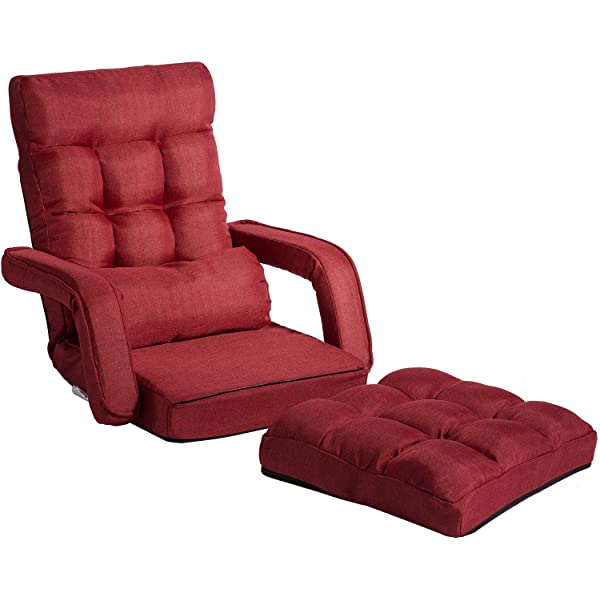 Harper&Bright Designs Folding Lazy Sofa Floor Chaise Lounge Chair Futon with Back Support, Beige