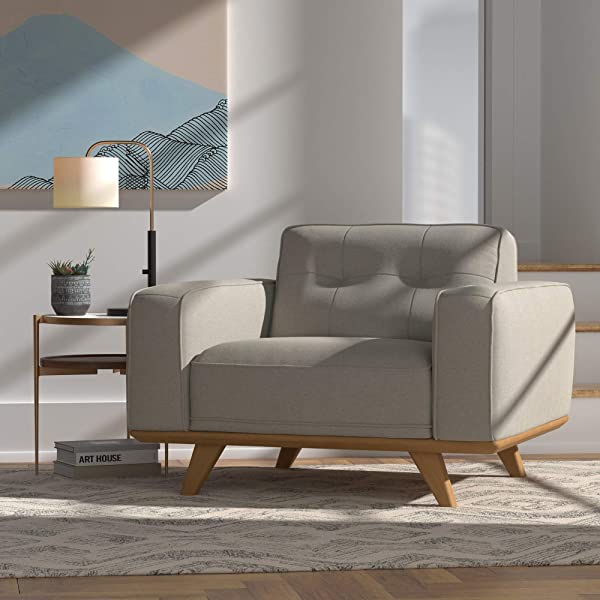 Amazon Brand – Rivet Bigelow Modern Oversized Leather Accent Chair with Wood Base, 44.1