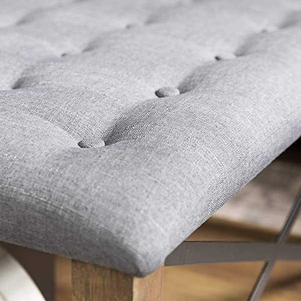 Walker Edison Cambridge Modern Farmhouse Metal X Tufted Ottoman, 30 Inch, Grey Grey Upholstered Ottoman