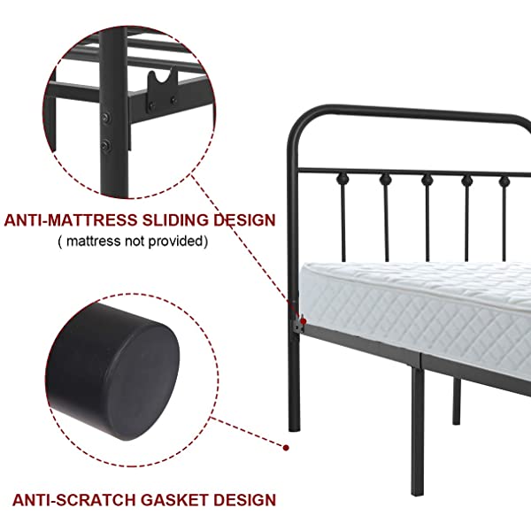 Black Metal Bed Frame Full Size with Headboard and Footboard Single Platform Mattress Base,Metal Tube and Iron-Art Bed(Full,Black) Full Black