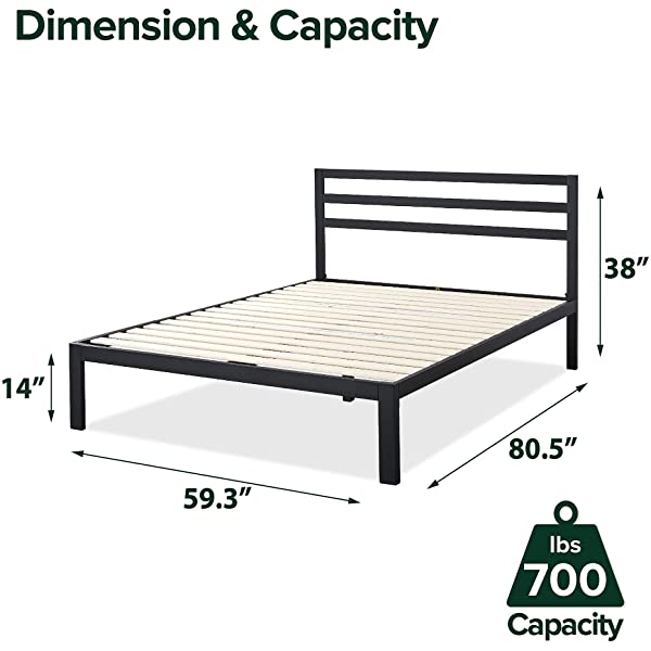 ZINUS Mia Metal Platform Bed Frame / Wood Slat Support / No Box Spring Needed / Easy Assembly, Black, Full Standard Full Black