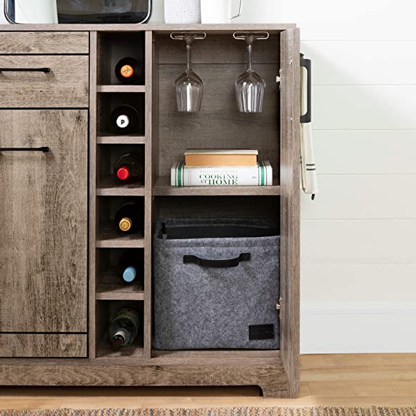 South Shore Bar Cabinet with Bottle and Glass Storage, Black Oak Black Oak Bar Cabinet