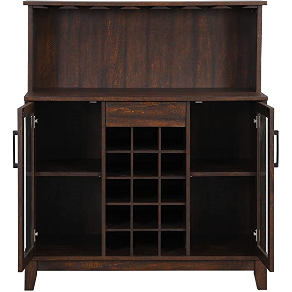 Bar Cabinet with Wine Rack and Glass Doors (Grey wash- Solid)