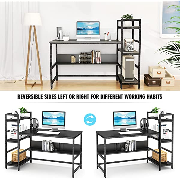 Computer Desk 55 inch with Storage Shelves Study Writing Table for Home Office,Modern Simple Style, Rustic Brown