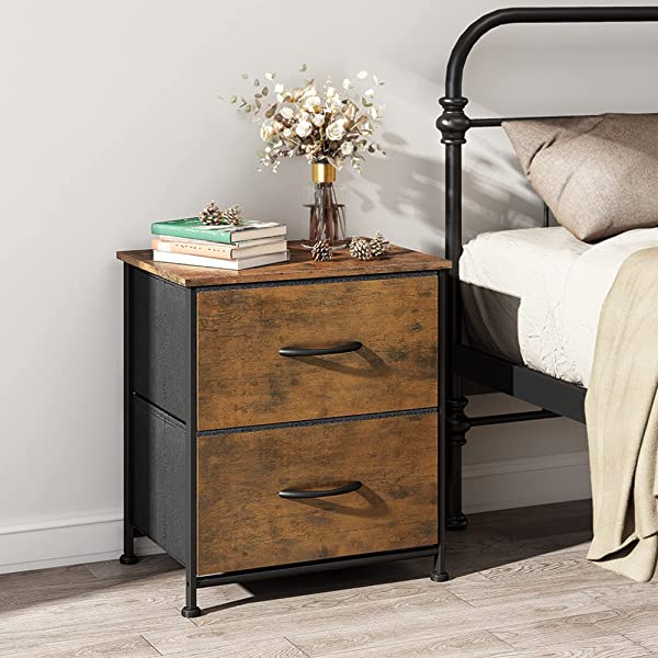WLIVE Nightstand with 2 Fabric Drawers, Bedside Furniture & End Table Dresser for Bedroom, Living Room, Steel Frame, Wood Top, Easy Pull Handle Charcoal Gray