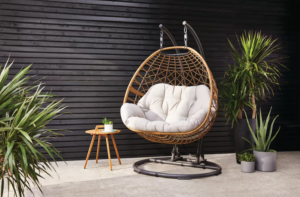 【Furniture】Double Egg Chair with Stand, Luxury Wicker Rattan Patio Basket Swing Egg Chair