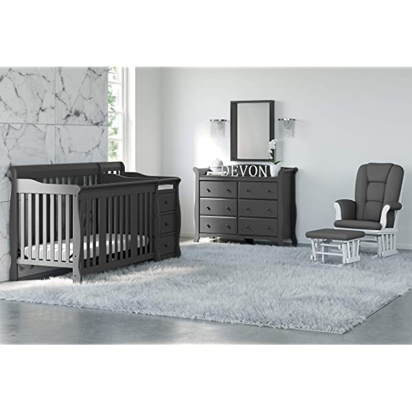 Storkcraft Tuscany Custom Glider and Ottoman with Free Lumbar Pillow, Black/Grey, Cleanable Upholstered Comfort Rocking Nursery Chair with Ottoman Black/Gray