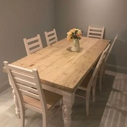 Farmhouse dining table with reclaimed wood top and 6 chairs