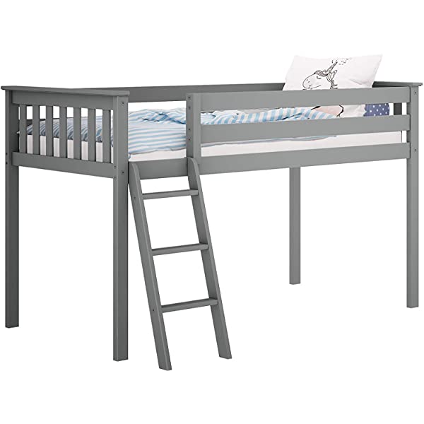 Max & Lily Twin Low Loft Bed with Staircase, White White Low Loft + Staircase Bed