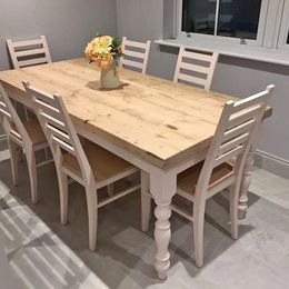 Farmhouse dining table with reclaimed wood top and 6 chairs