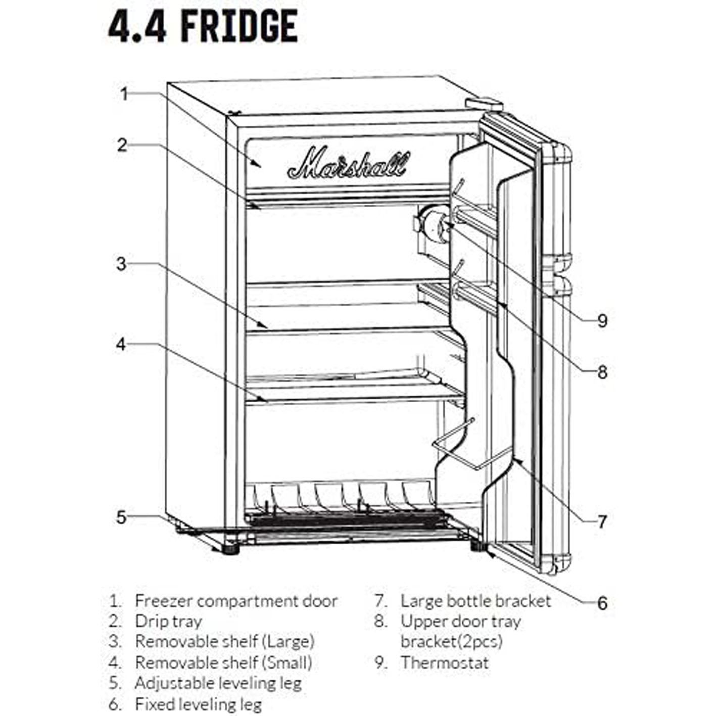 Marshall MF44BLKNAU 4.4 Cubic-Foot Bar Fridge with Freezer, Black.