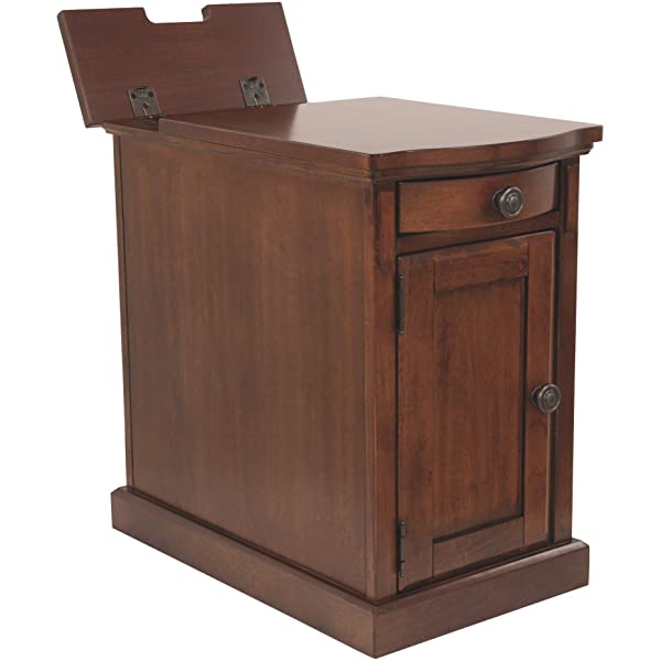 Signature Design by Ashley Tyler Creek Rustic Chair Side End Table with Pull-Out Tray & USB Ports, Brown Blackish Brown Table