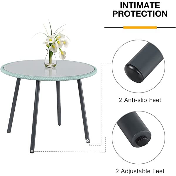 OC Orange-Casual 5 Pieces Patio Conversation Set, Outdoor Furniture Set, All-Weather Wicker Chairs with Round Glass Top Table and 4 Chairs, for Garden,Backyard, Indoor Outdoor Use, Yellow